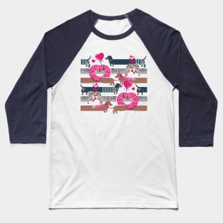 Dachshunds long love // fuchsia pink hearts scarves sweaters and other Valentine's Day details brown nile blue and dark grey spotted funny doxies dog puppies Baseball T-Shirt